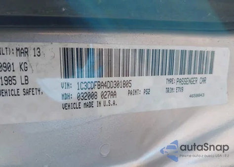 2013 Dodge Dart Sxt from USA, damaged, VIN 1C3CDFBA4DD301805